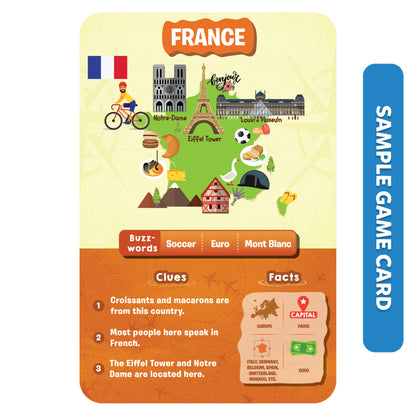 France-themed game card from Guess in 10 Around The World board game for ages 8+