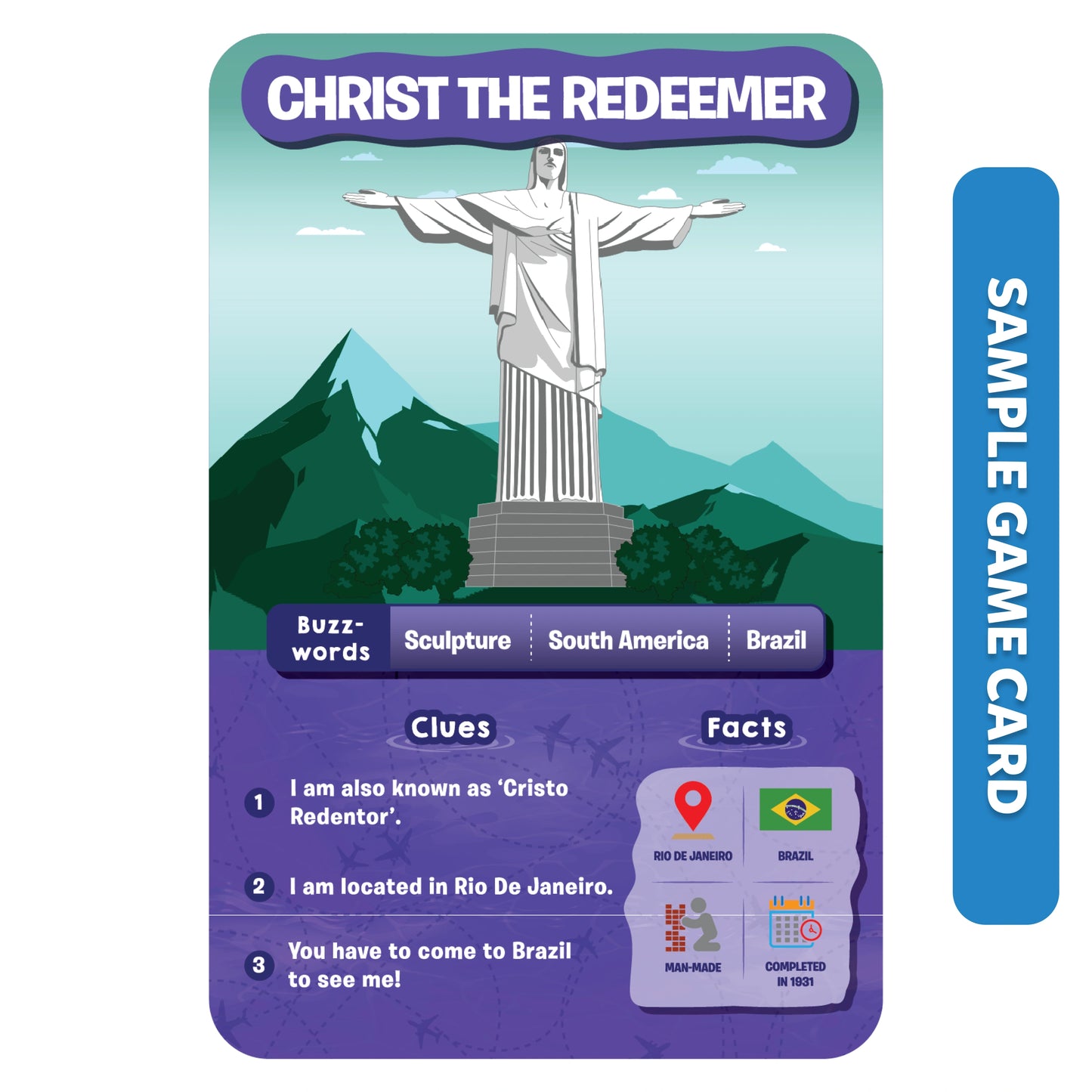 Christ the Redeemer game card from Guess in 10 Around The World board game for ages 8+