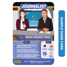 Journalist-themed game card from Guess in 10 Inspiring Professions trivia game