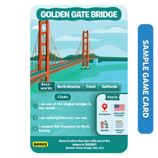 Golden Gate Bridge game card from Guess in 10 Legendary Landmarks trivia game