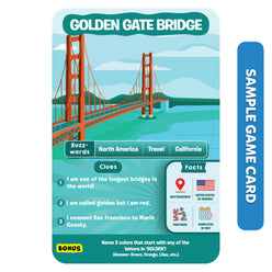 Golden Gate Bridge game card from Guess in 10 Legendary Landmarks trivia game