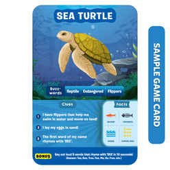 Sea turtle game card from Guess in 10 Underwater Animals Trivia Card Game for ages 8+