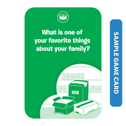 Green game card from Train of Thought family conversation starter game for ages 6+